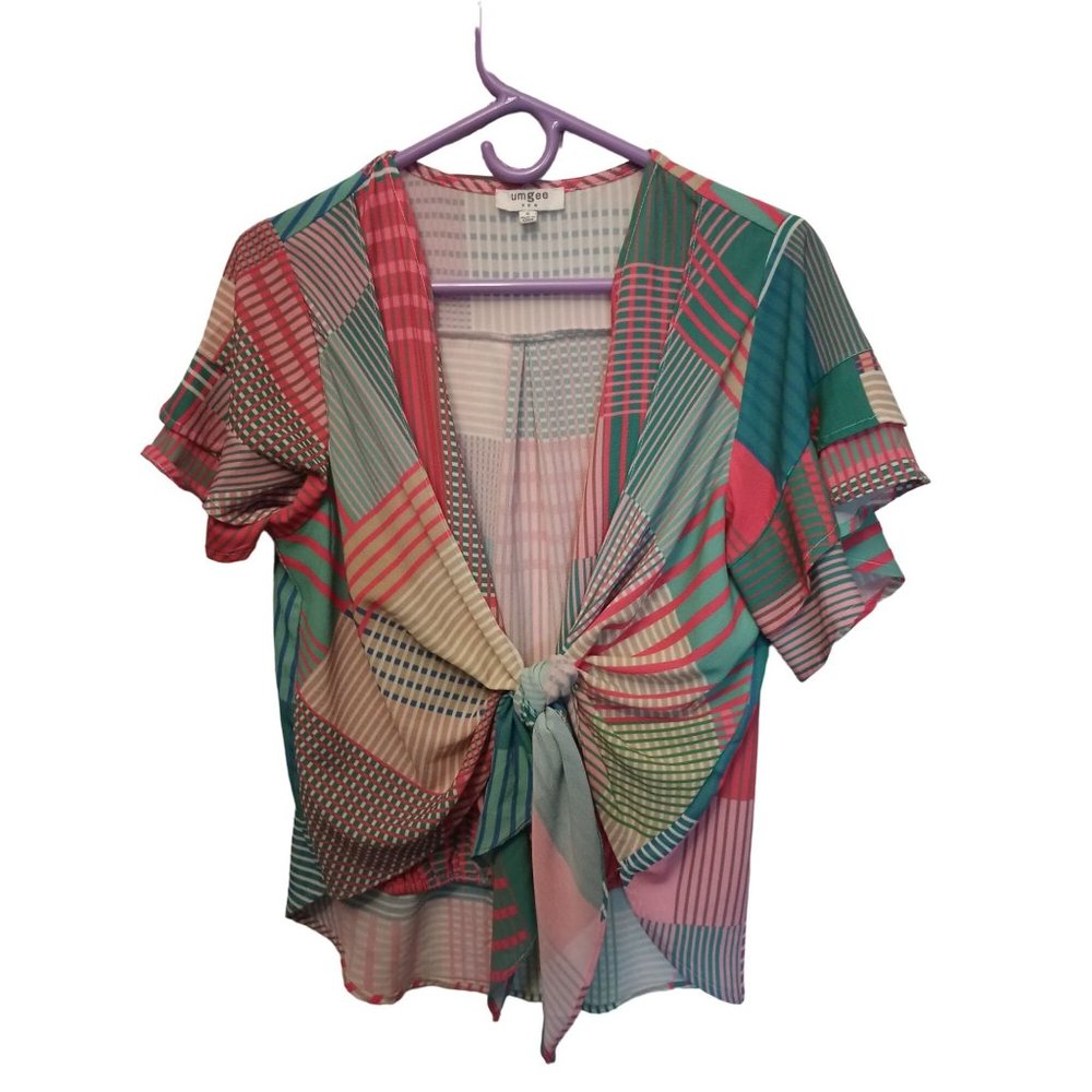 umgee USA Multi Color Short Ruffle Sleeve top Size S